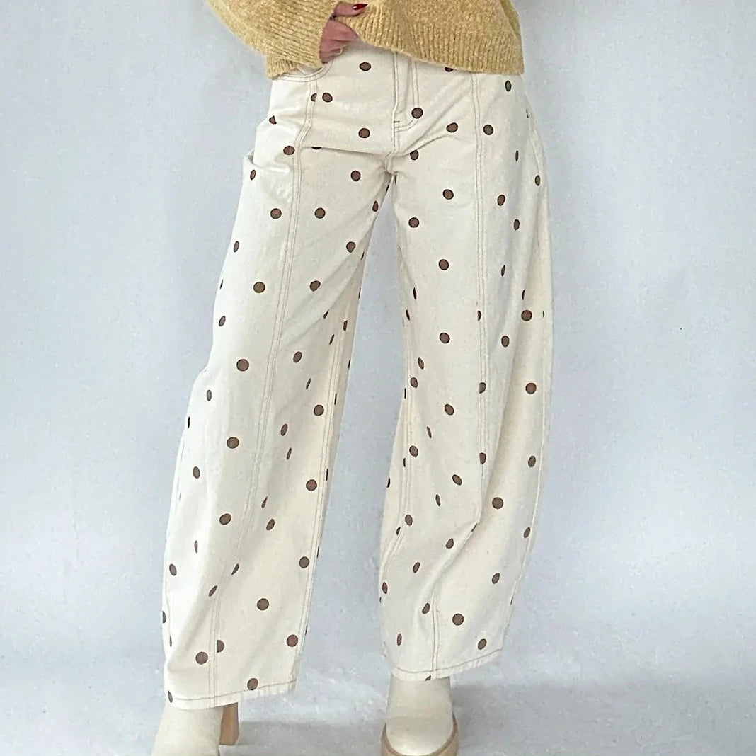 Dotted Barrel-Leg Denim Jeans
