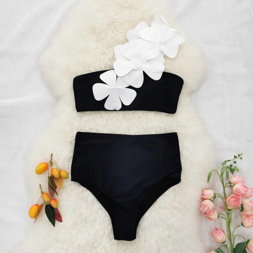 Floral Bandeau High-Waist Bikini