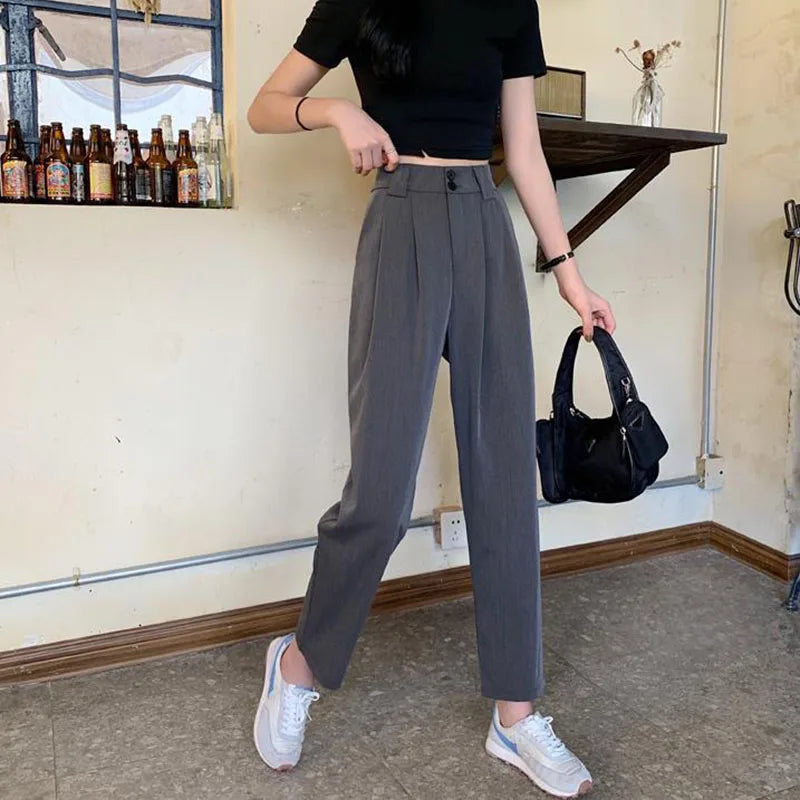 Ankle-Length High-Waist Suit Pants