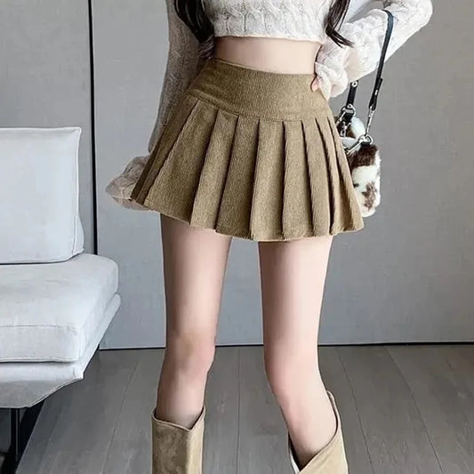 Corduroy Pleated Mini Skirt