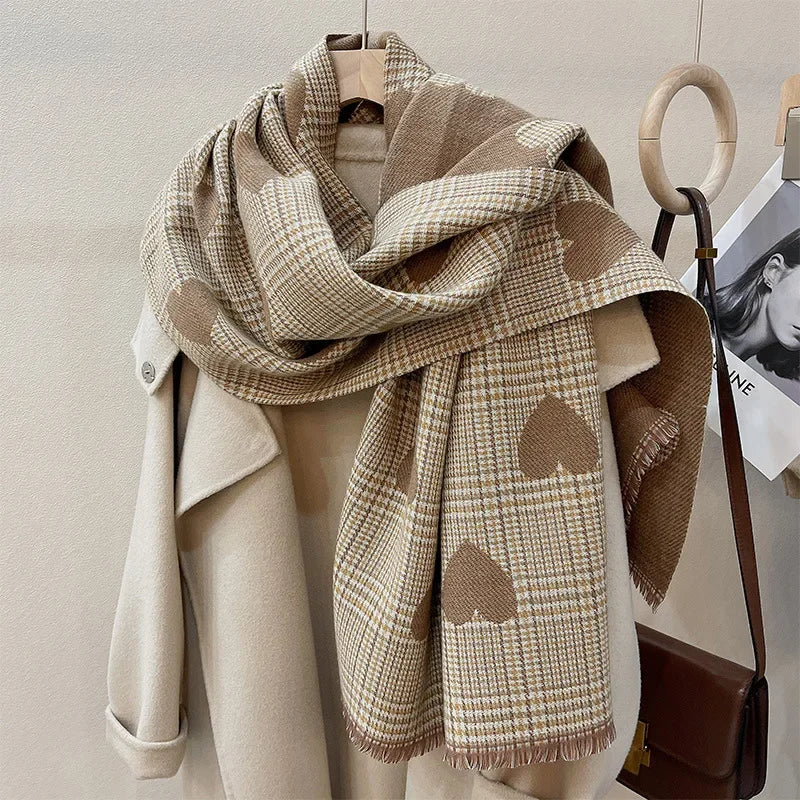 Double-Sided Heart Plaid Scarf