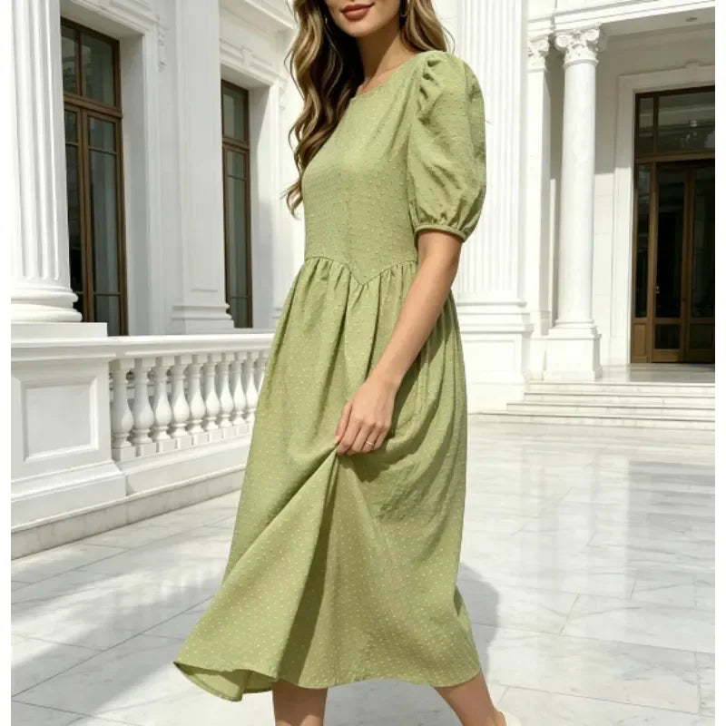 Polka Dot Puff-Sleeve Dress