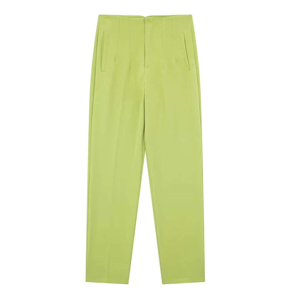 High-Waist Zipper Straight Trousers