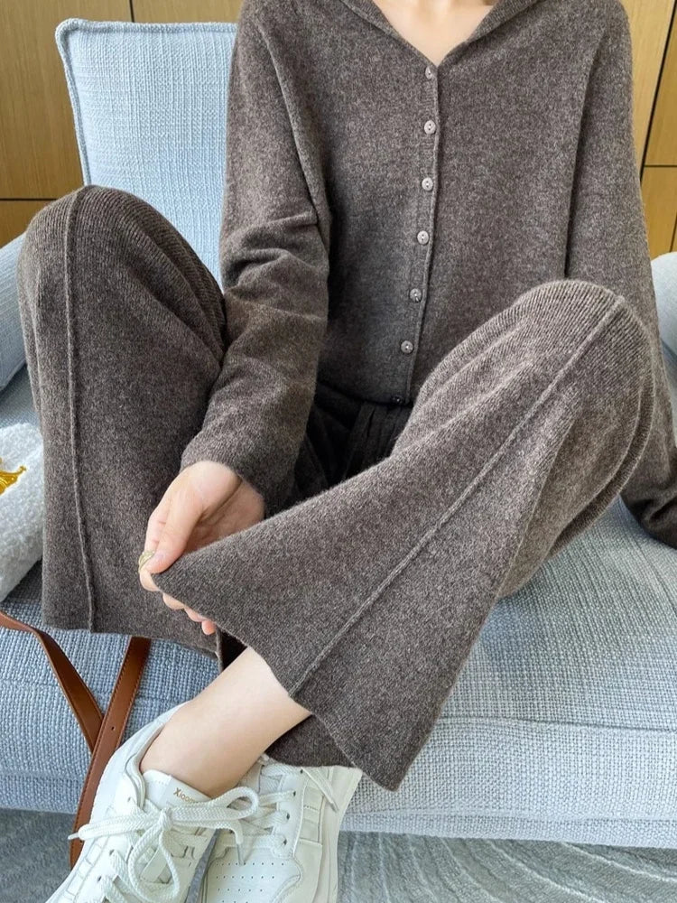 Knitted High-Waist Wide-Leg Pants