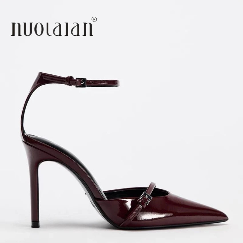 Patent Ankle-Strap Stiletto Pumps