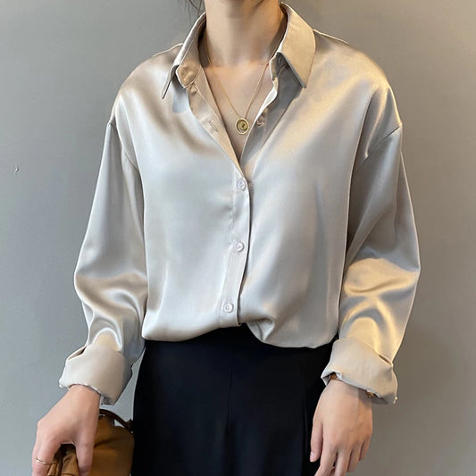 Vintage Button-Up Long-Sleeve Blouse